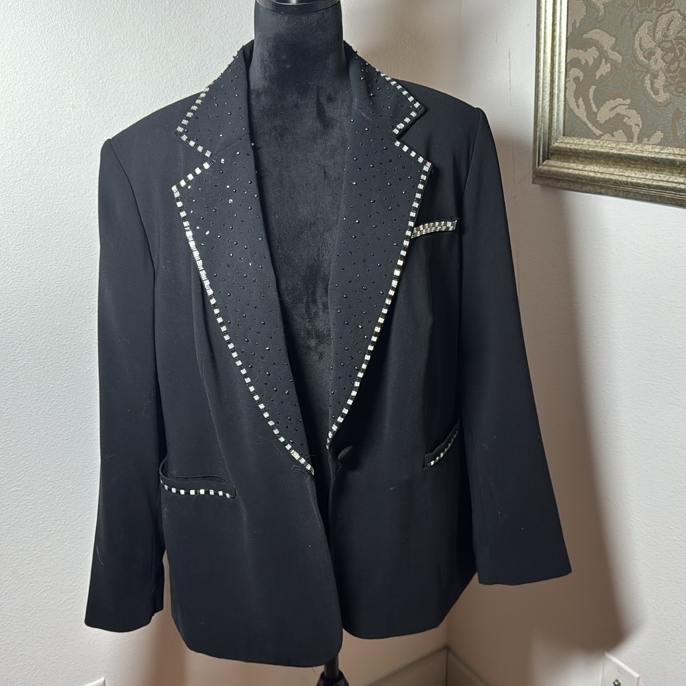 Black Embellished Blazer with Studded Trim